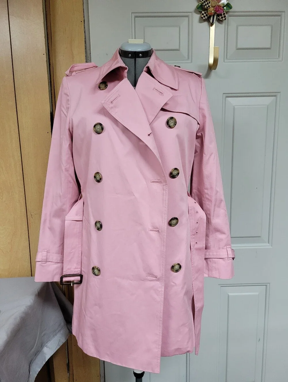 Jones New York Pink Double-Breasted Trench Coat